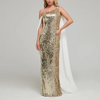 

Sequined Party Dress With Beaded Diamond Encrusted Halter Strap Backless Dress With Pure White Tuxedo