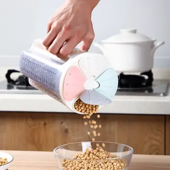 

2/3/4Grids Rotating Plastic Cereal Dispenser Storage Box Kitchen Food Rice Container Storage Case Flour Grain Storage Bottle Jar