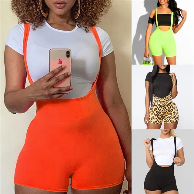New Trendy Women clothes strap solid slim Spandex Summer Casual High waist Nylon shorts one pieces