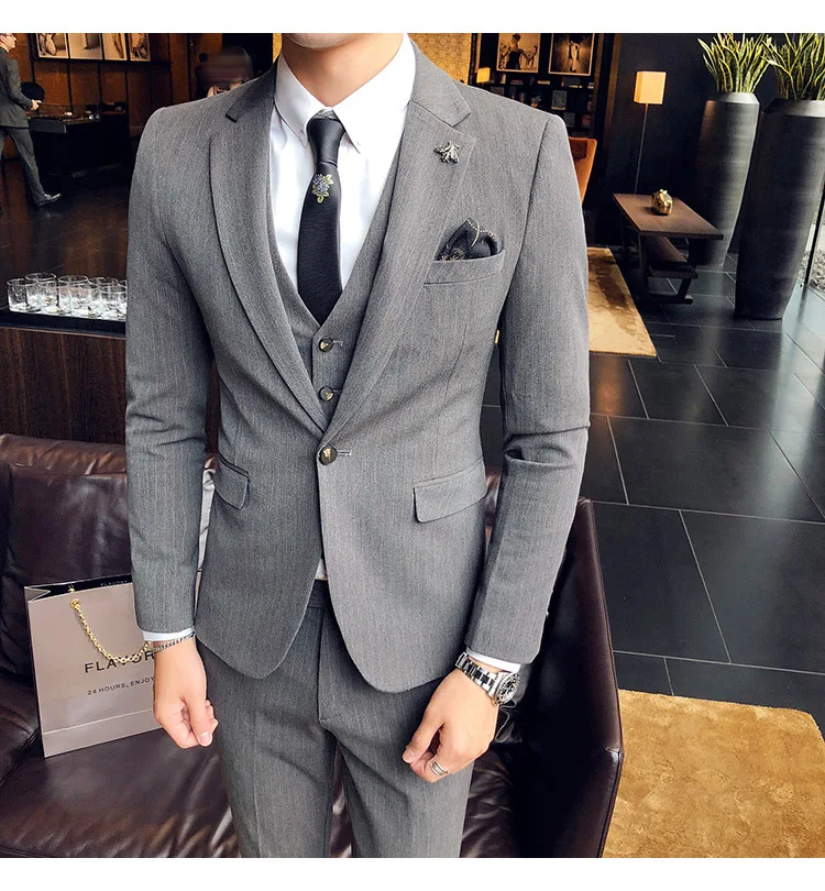 New Men's British Style Gentleman Suit Three-piece Groom With The Scorpion Host Stripe Korean Version Of The Suit