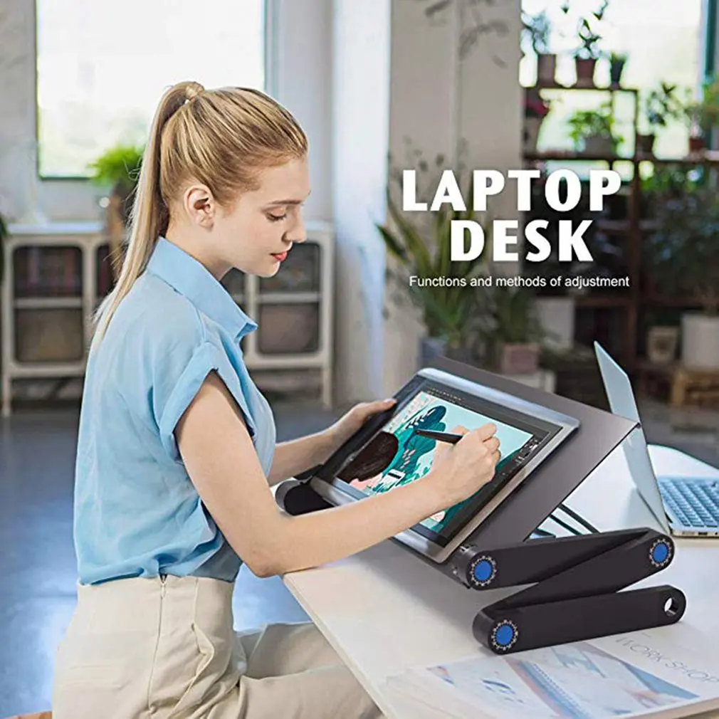 Складной регулируемый ноутбук/ноутбук алюминиевый стол/кронштейн с большим охлаждающим вентилятором и коврик для мыши сбоку для планшета ноутбука MacBook