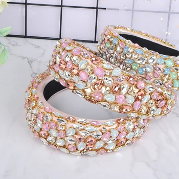 

Baroque Full Crystal Beaded Hair Bands For Women Handmade Hair Shiny Padded Diamond Headband Hair Hoop Fashion Hair Accessories