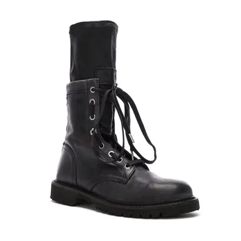 

Women's elastic socks boots 2019 autumn winter casual cross straps zipper thick heel Martin boots high quality fashion shoes