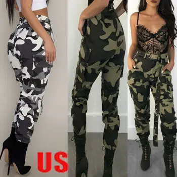 

Jeans Women Fashion Casual Army Camo Camouflage Trousers Casual Pants Camouflage