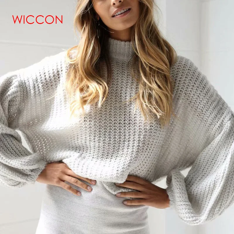 

Winter Jumper Women 2019 New Loose Pullover Sweater Turtleneck Lantern Sleeve Fashion Clothes For Female Winter Women Sweater
