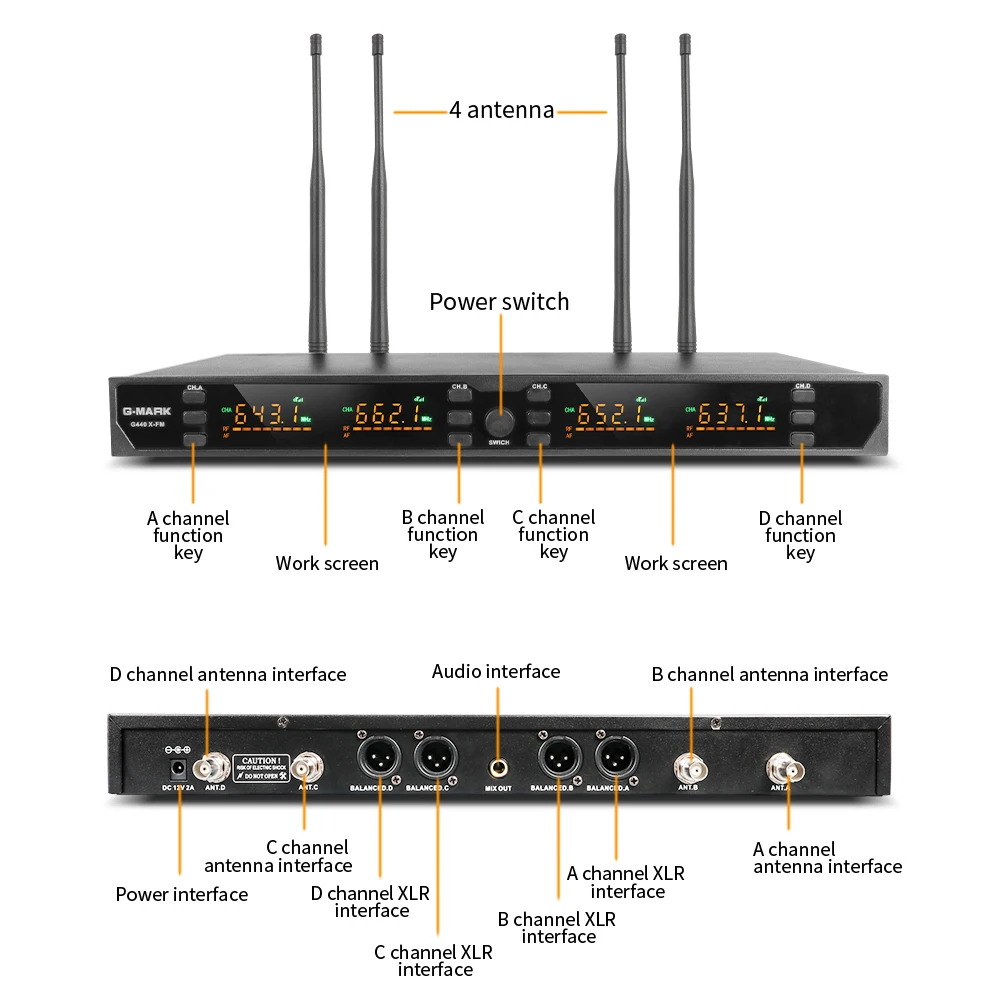 Wireless Microphone G-MARK G440XFM 4 Channels Handheld Dynamic Karaoke Mic UHF Band Metal Body For DJ Party Stage Church Show