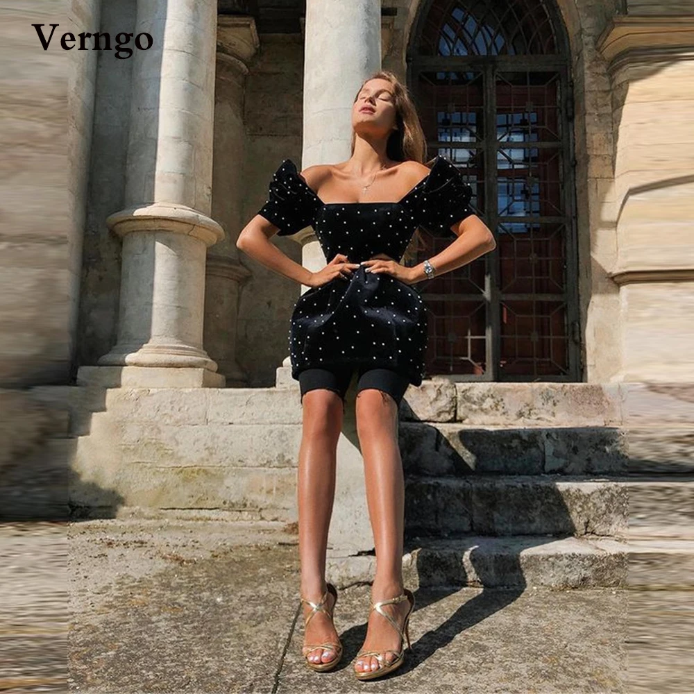 Evening Dresses Cocktail Dress Verngo Black Off the Shoulder Velour Cocktail Party Dresses Women Prom Dress