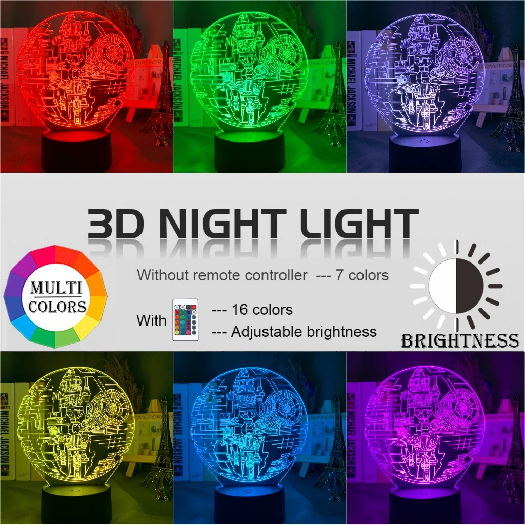 3d лампа голограмма Звездные войны Звездный ночной Светильник для офиса Декор классный подарок на день рождения для маленьких детей Для мальчиков светодиодный ночной Светильник