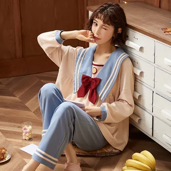 

Fast Shipping Cotton Round Neck Women's Pajamas Set Autumn Winter Pyjamas Cartoon Sleepwear Home Clothes For Women Sexy Lingerie