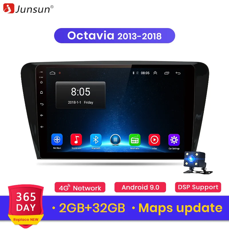 Junsun 2G+ 3 2G Android 8,1 для SKODA Octavia 2013- A7 Авто 2 din автомагнитола стерео плеер Bluetooth gps навигация нет 2din dv