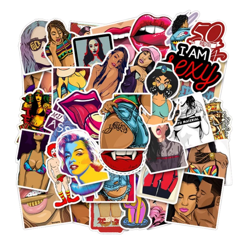 

50pcs Cartoon Sexy Beauty Personality Can Be Moved Stickers Trolley Notebook Skateboard Guitar Graffiti Sticker