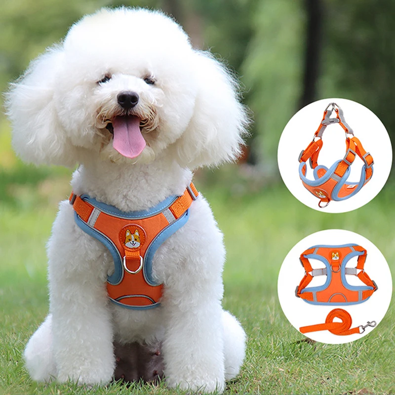 Reflective Dog Harness Vest Adjustable Breathable Pet Harness And Leash