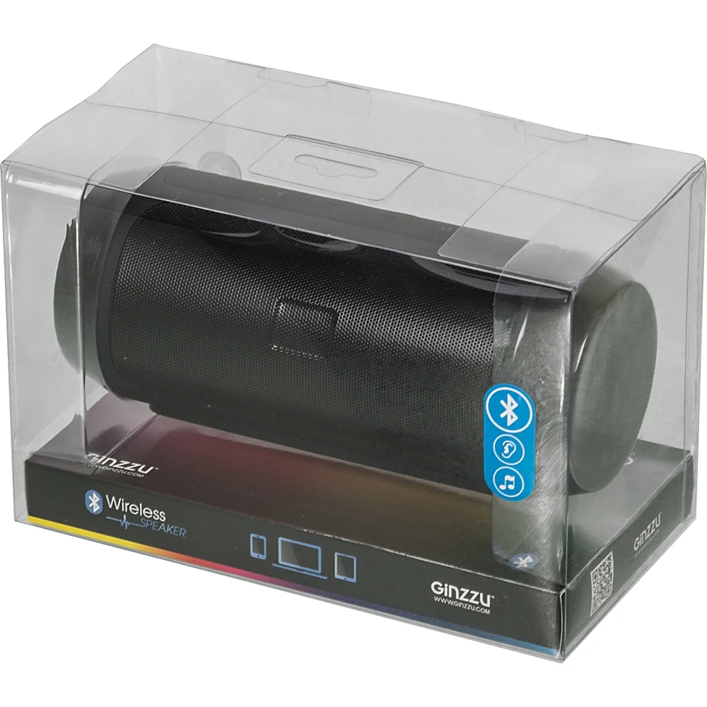 Колонка порт. Ginzzu GM-994G черный 10W 2.0 BT/3.5Jack/USB 2400mAh