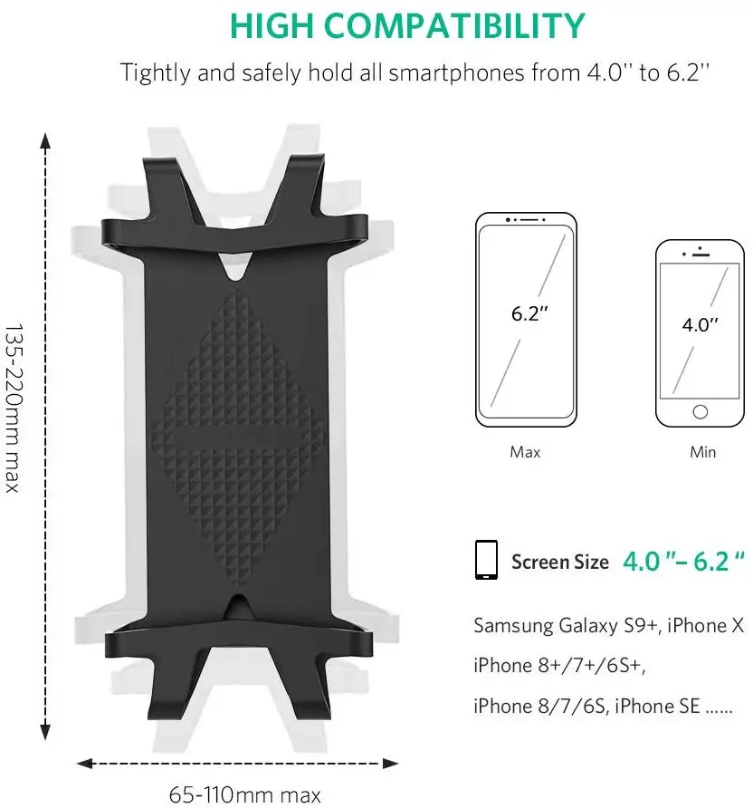 Держатель для горного велосипеда 4-6,2 дюймов для телефона iPhone 11 Pro Xs Max XR X 10 8 7 6 samsung S10 S10E
