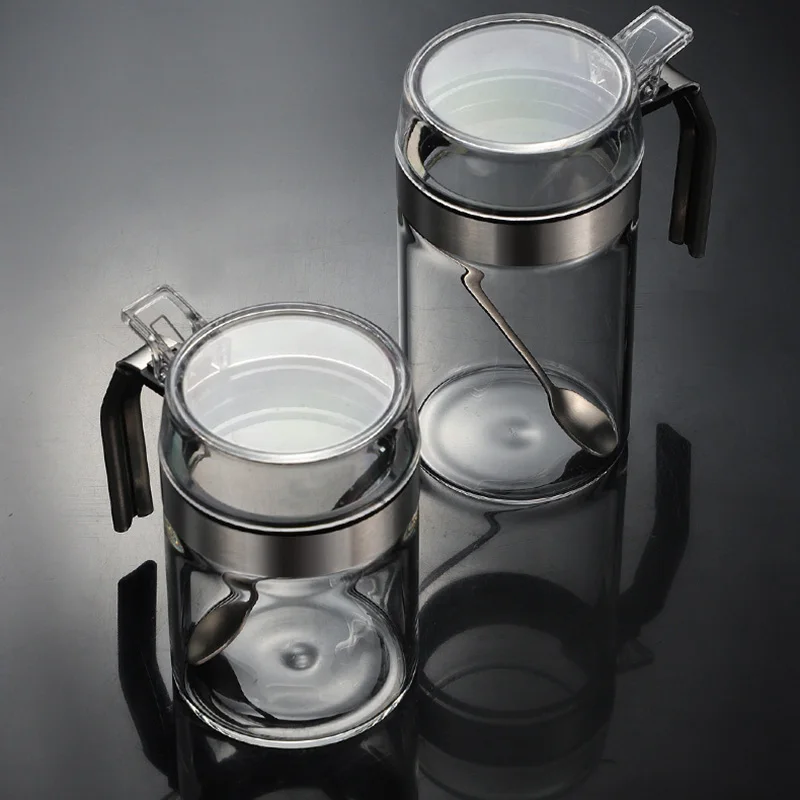 

Mini Clear Glass Spice Jar Container Set with Airtight Lids Spoon Kitchen Accessories Hogard