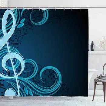 

Shower Curtain Set with Hooks 66x72 Inches Funky Notes Retro Conservatory Note Musical Jazz Floral Mystical Leaf Abstract