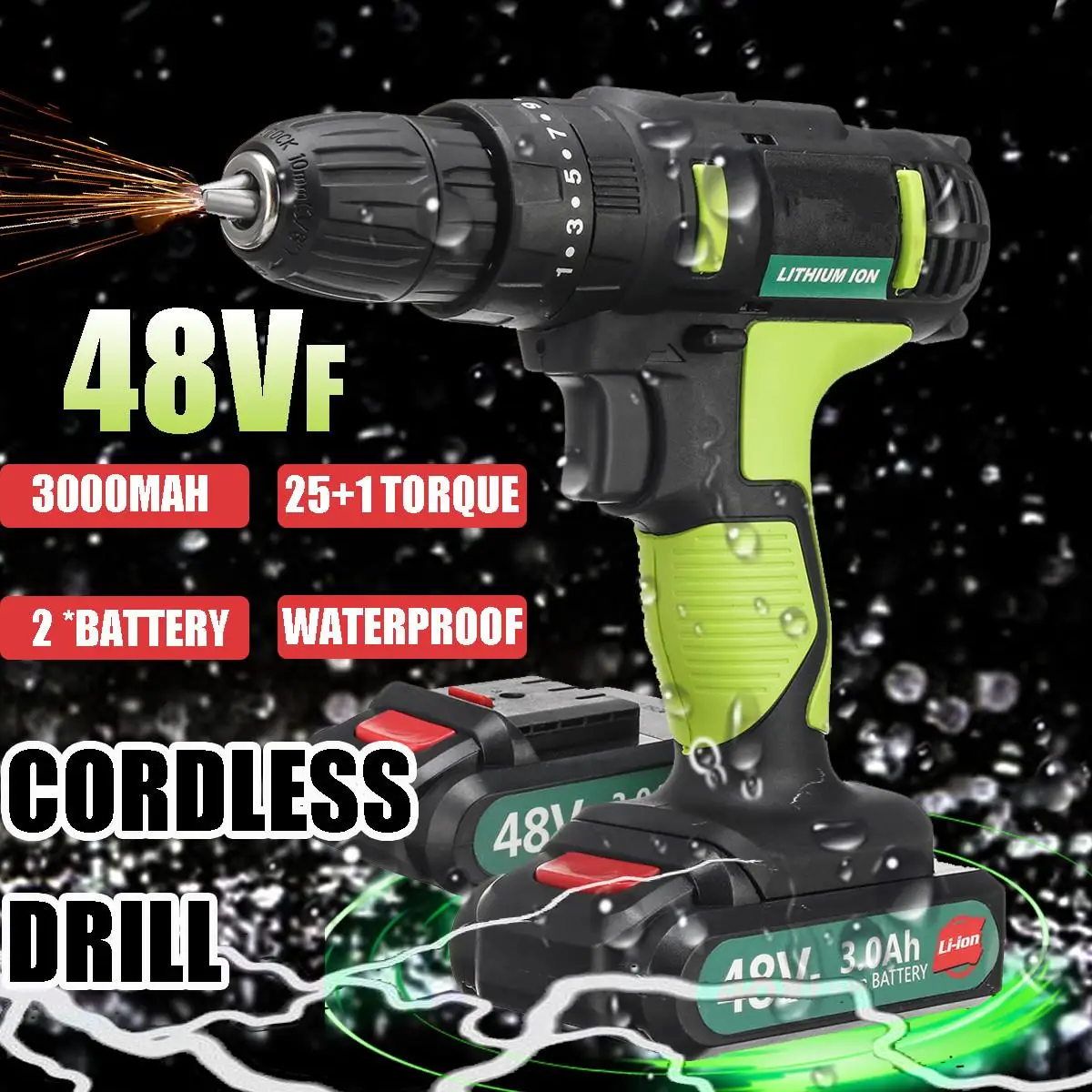 

48VF 3.0Ah 2 In 1 Electric Screwdriver 2 Speed Rechargeable Battery Power Screwdriver Cordless Electric Drill 25+1 Torque Tool