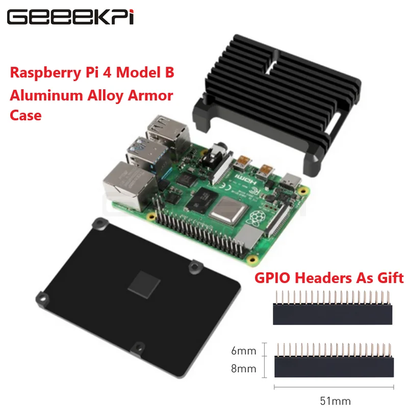 Корпус из алюминиевого сплава для Raspberry Pi 4 4G, Пассивный охлаждающий металлический корпус с 40-контактным разъемом для Raspberry Pi 4