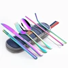 Dinnerware Set Travel Camping Cutlery Set Reusable Silverware with Metal Straw Spoon Fork Chopsticks and Portable Case ► Photo 3/6