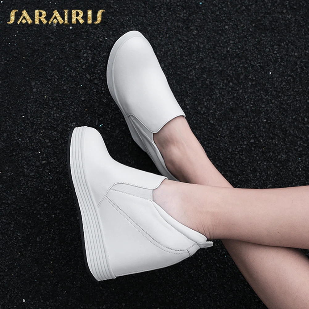 

Sarairis 2020 New Arrivals Genuine Cow Leather Wedge High Heels Shoes Woman Pumps Slip On Platform Comfortable Pumps Lady