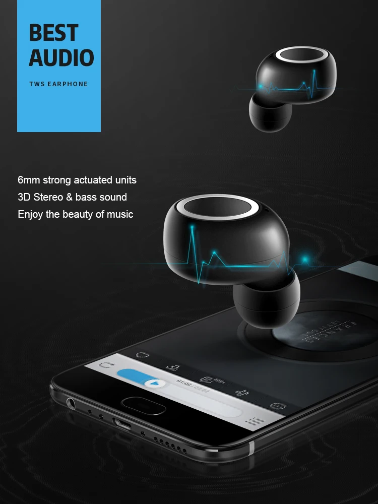 The new mini Bluetooth in ear stereo headset wireless sports earplugs are compatible with Android and Apple phones