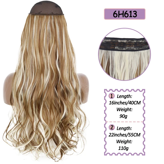 Synthetic No Clip Halo Hidden Hair Extension Ombre Artificial Natural Fake False Long Short Straight Hairpiece Blonde For Women 6H613
