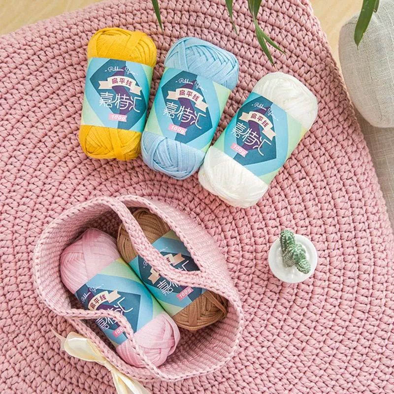 

DIY Knitting Wool for Rug, Woven Thread Cotton Cloth, Hand Crocheted Basket, Blanket Bag Basket, Flat Woolen Yarn, About 70m