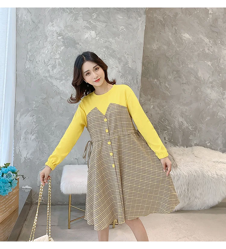 Клетчатые платья Gravidas Vestidos для беременных женщин; повседневная одежда с длинными рукавами; платье для беременных; Одежда для беременных