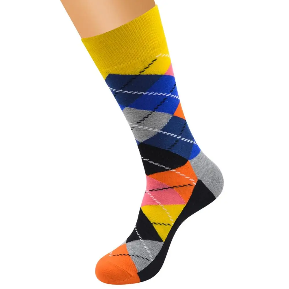 VODOF 5pairs/Lot men's cotton socks ARGYLE pattern for man casual dress classical long sock man couple wedding gift sock