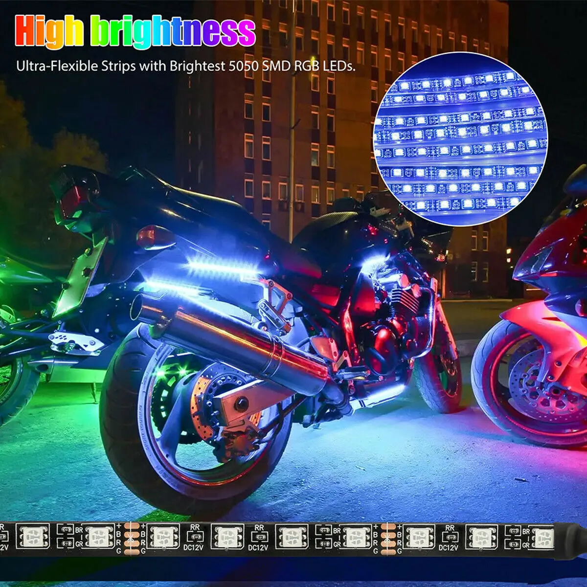 6pcs Motorcycle Led Lights With Remote Control Wireless 18 Color Neon