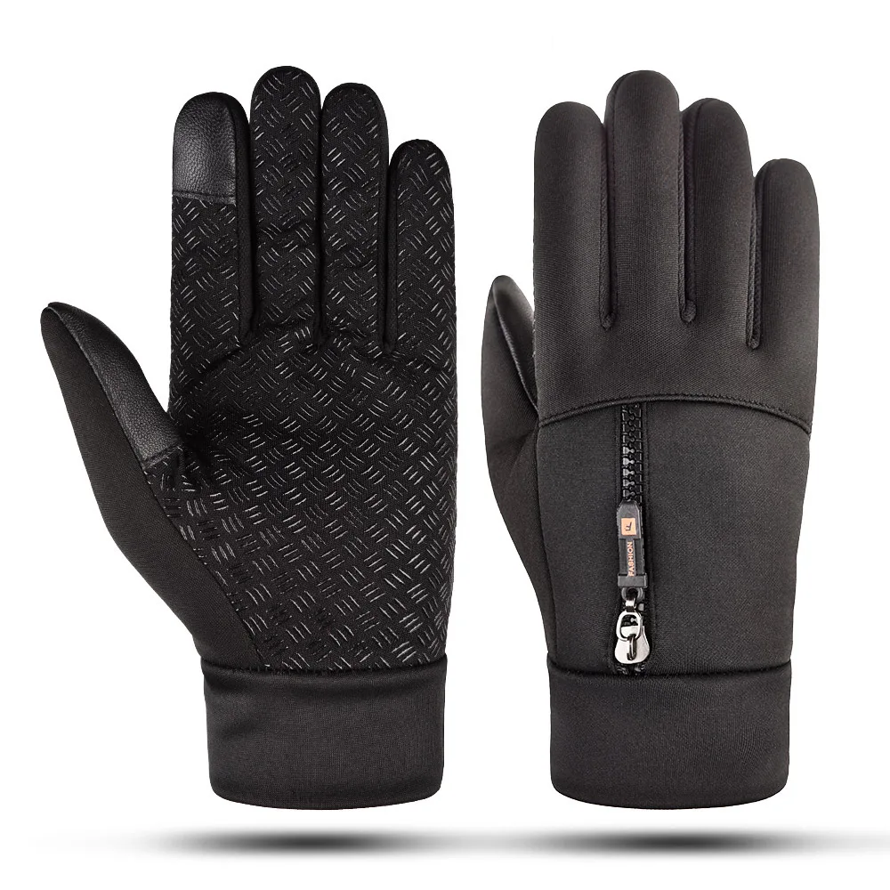 Горячая Распродажа перчатки с сенсорным экраном зимние мужские женские Guantes ветрозащитные мужские Противоскользящие перчатки водонепроницаемые теплые варежки на молнии - Цвет: Черный