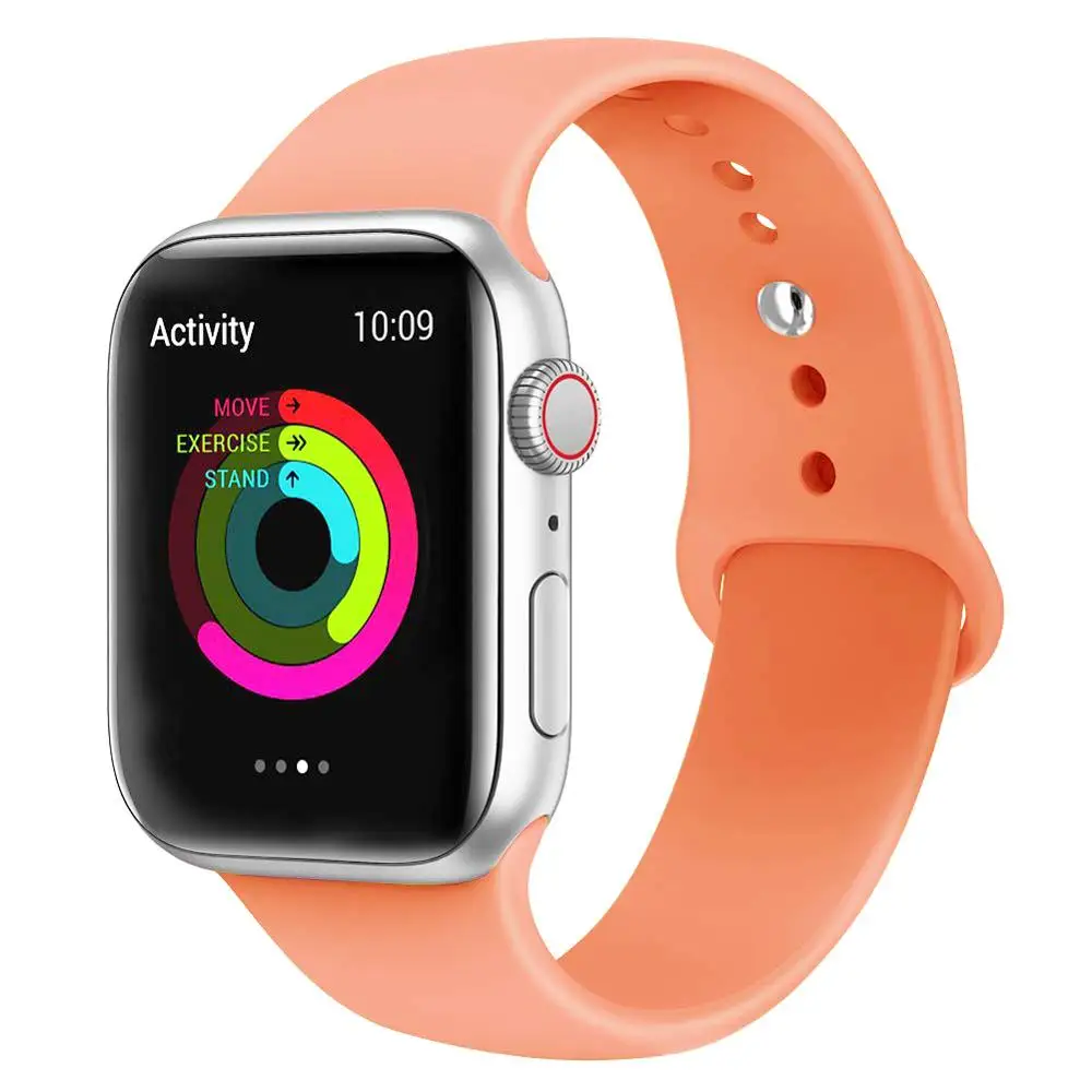 Силиконовый ремешок для наручных часов Apple Watch, 42 мм, 38 мм, Версия 44 мм 40 мм резиновый браслет Ремешки черный ремешок наручных часов Iwatch серии 5/4/3/2/1 браслет - Цвет ремешка: Papaya