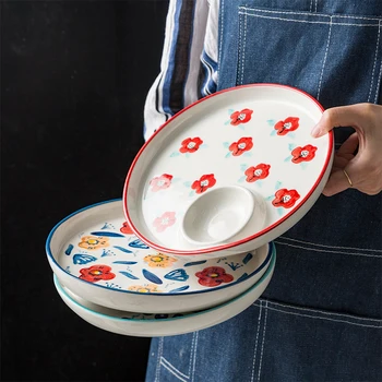 

Nordic creative ceramic tableware plate home dining plate fries snack plate with vinegar dish dumpling plate Ceramic dishLB01134