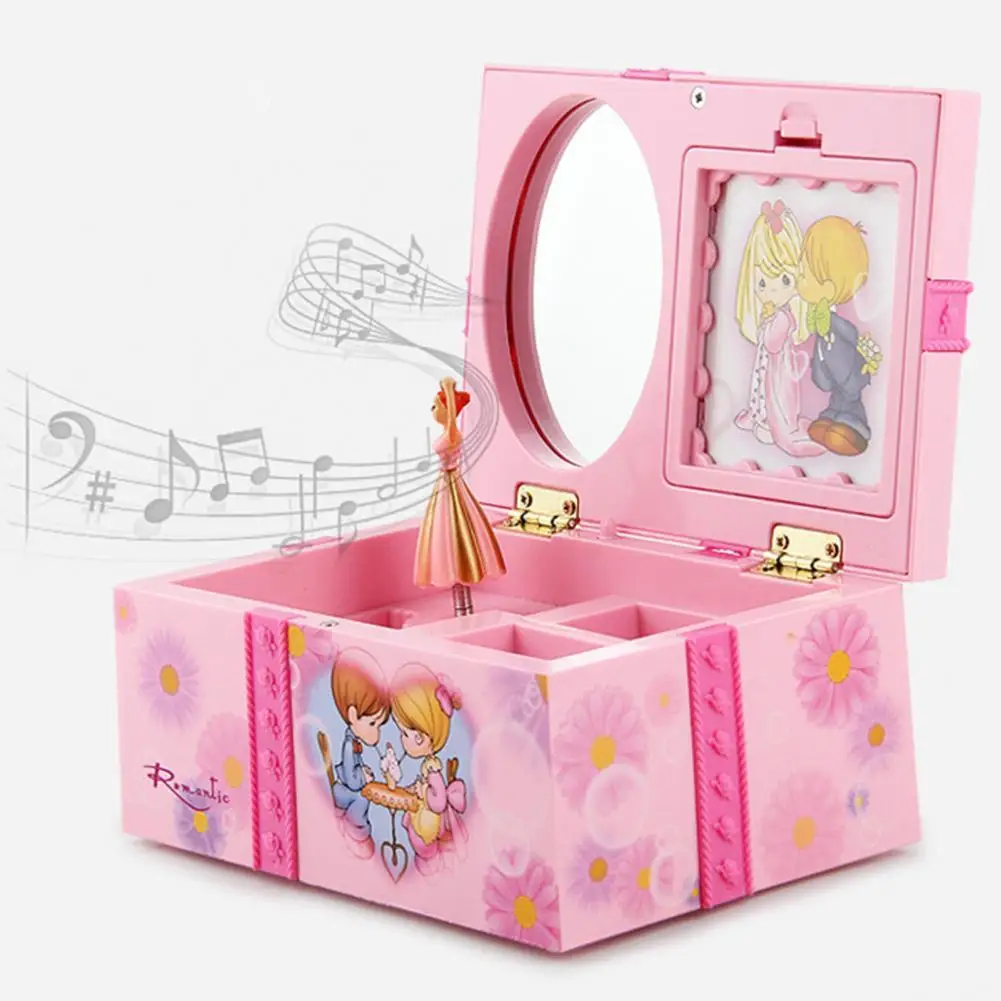 Caja de música para chica, accesorio de baile, organizador de almacenamiento de joyas con espejo de maquillaje