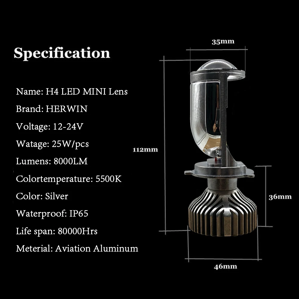 2 шт. лампы H4 светодиодный мини проектор с объективом автомобильной Светодиодный лампа светодиодный Conversion Kit Hi/короче спереди и длиннее сзади) луч фары 12 V/24 V 5500K белый LHD RHD