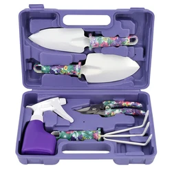 Ensemble d'outils de jardin, 5 pièces, coffret cadeau de jardinage, poignée antidérapante avec pelle antirouille, ciseaux de taille et d'arrosage 