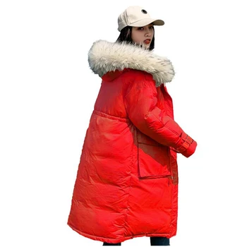 

Brieuces New arrival 2019 women winter long parka cotton padded warm coats fashion fur hooded jackets korean style outwear parka