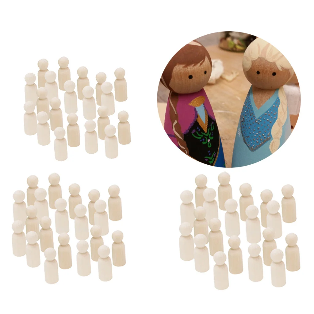 60 Pieces 35/43/55mm Unfinished Wooden Peg Doll Natural Wooden Man Shape DIY Craft Dolls Wedding Party Decoration, Cake Toppers