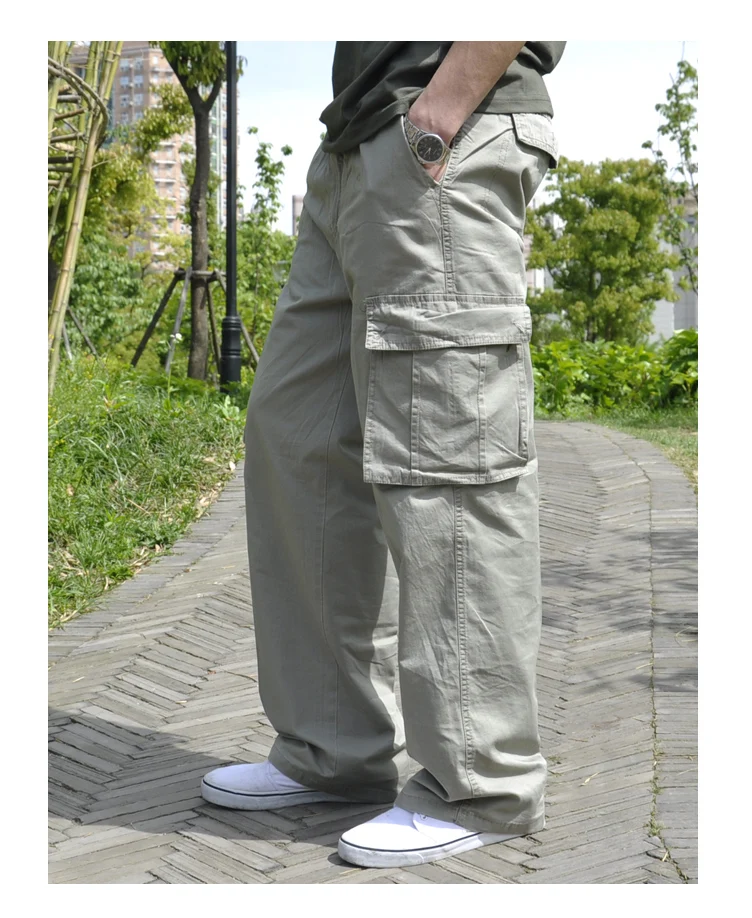 Large Size summer Men Cargo Pants Cotton Pocket Big size 8XL 9XL 3XL Summer Autumn Loose army green Casual Safari Style Pants 4