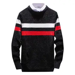 Хлопковый свитер для мужчин, Повседневная блуза, Осень-зима 2019, новая мода, мужской полосатый приталенный свитер, пуловер, Мужской Топ