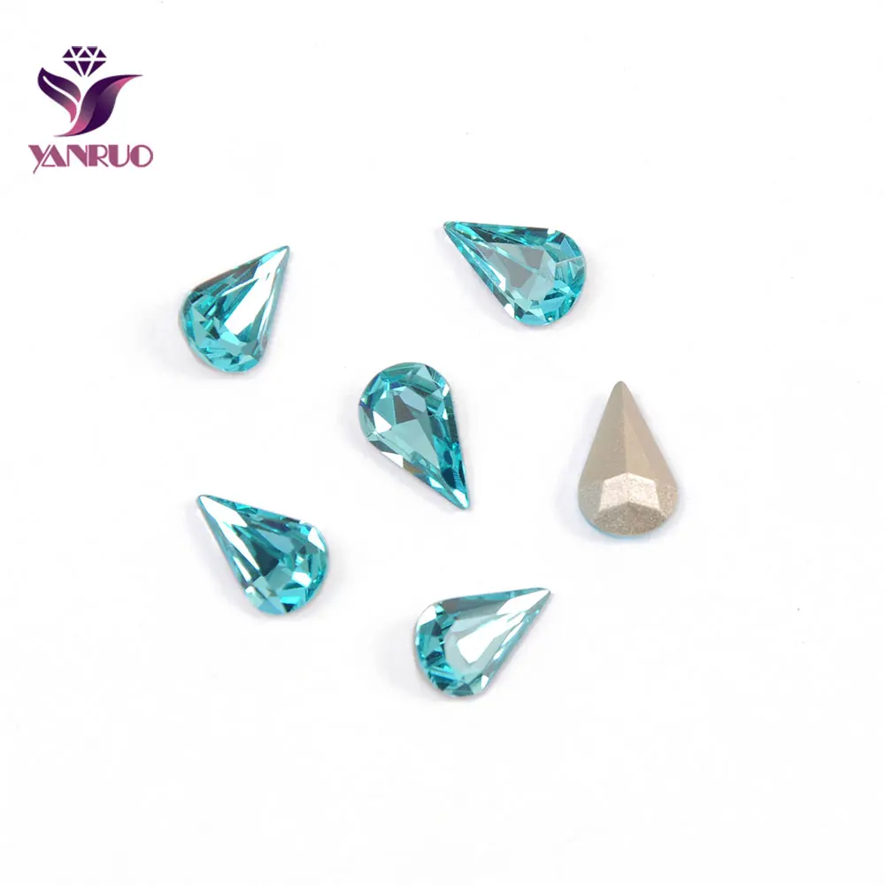 

YANRUO 4300 Pear Drop Aquamarine Rhinestones for Crafts Ornaments Claw Base Sew on Clothes All for Needlework