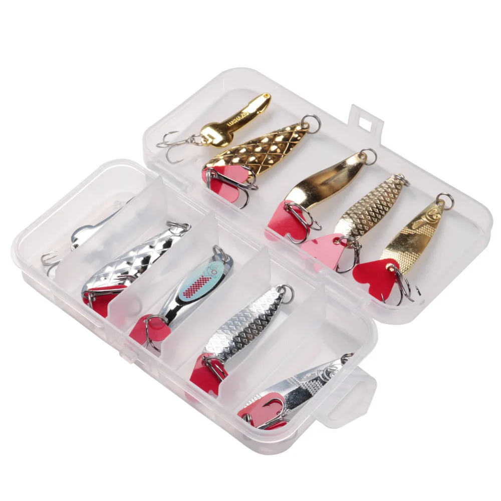 

10PCS/Box Bait Set Sequined Metal Three Hooks 5g-8g Black Fish Perch Lure Lure Fishing Tackle
