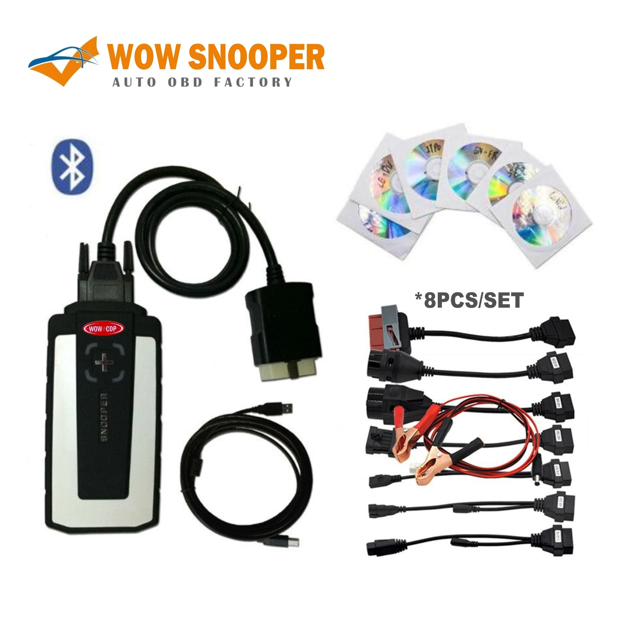 

WOW CDP snooper V5.0012 R2 2016.00 keygen best nec relay with Bluetooth car truck obd2 diagnostic tool+full set 8pcs car cables