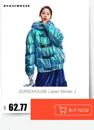 ZURICHOUSE Luminous Winter Jacket Women Turtleneck Warm Parka Fashion Cropped Coat Ladies Shiny Reflective Jacket