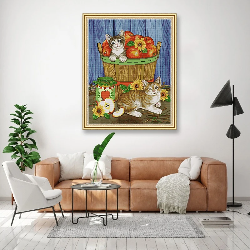 Наборы для вышивки крестиком с изображением кошек и фруктов рукоделие вышивка