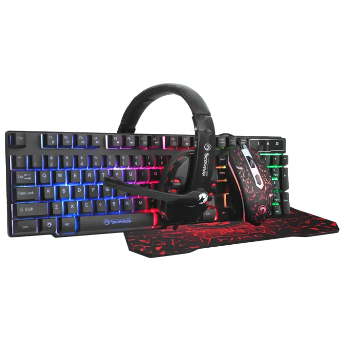 MARVO CM370 игровая Проводная клавиатура и Мышь комбо 4-в-1 Gaming Keyboard комплект(клавиатура, Мышь, Мышь Pad, бумажное полотенце, кабель для наушников