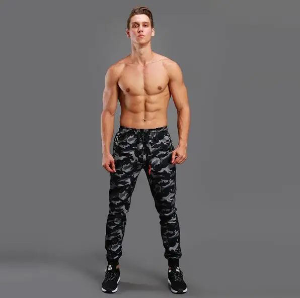 Спортивные штаны для бега, камуфляжные спортивные штаны, мужские спортивные штаны для тренировок, фитнеса, Мужские дышащие штаны с карманами, длинные штаны на молнии - Цвет: BLACK