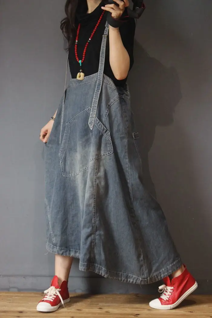 Макси джинсовые платья Дамские мешковатые подтяжки Ковбойское платье размера плюс комбинезоны с детским свитерком платье повседневные Универсальные джинсовые платья