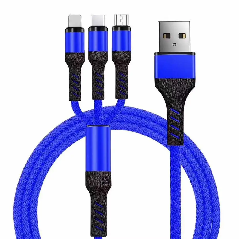 3 в 1 Micro USB кабель 1 м Andriod Microusb кабель для быстрой зарядки для мобильного телефона samsung huawei Xiaomi LG - Цвет: Синий