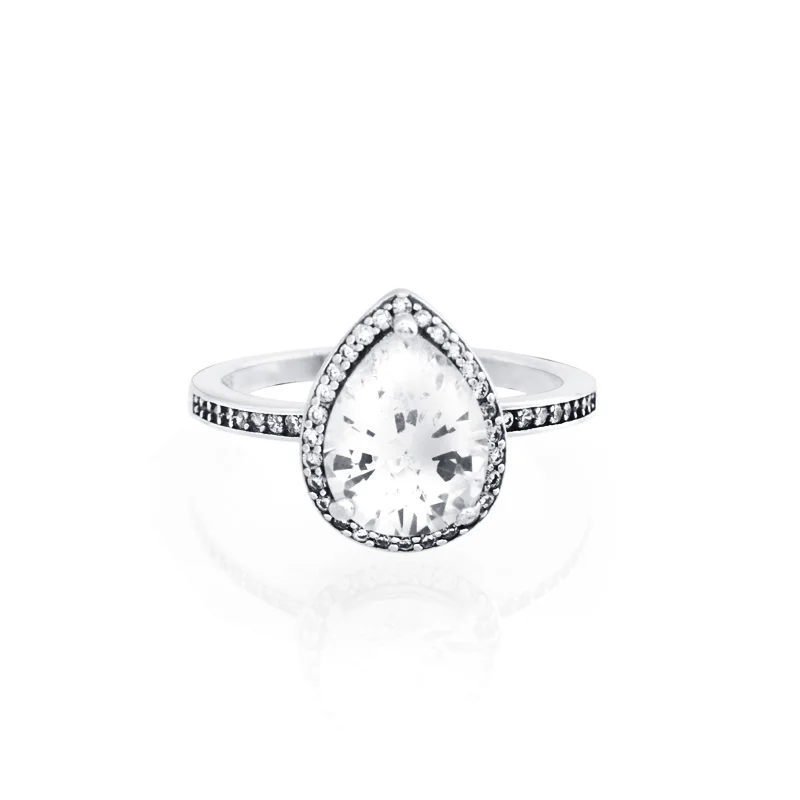 Подлинная 925 пробы Серебряное сияющая капля кольцо, розовое золото и прозрачный CZ, кольца для женщин обручальное ювелирное изделие